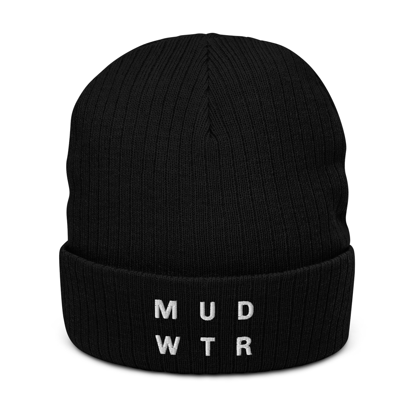 mud-wtr-beanie-v3 ribbed-knit-beanie-black-front-6478f6ebce068.png